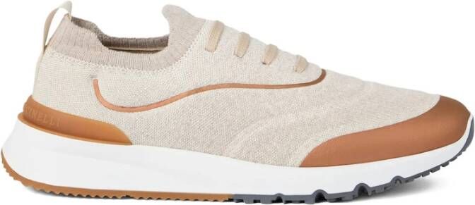Brunello Cucinelli Beige Veterschoen Sneaker Rubberen Zool