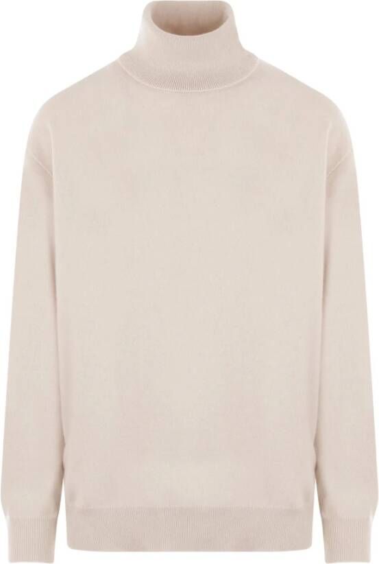 Brunello Cucinelli Beige wollen coltrui met hoge kraag en ribgebreide boorden