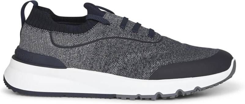 Brunello Cucinelli Blauwe Slip-On Sneakers met Gebreide Inzet