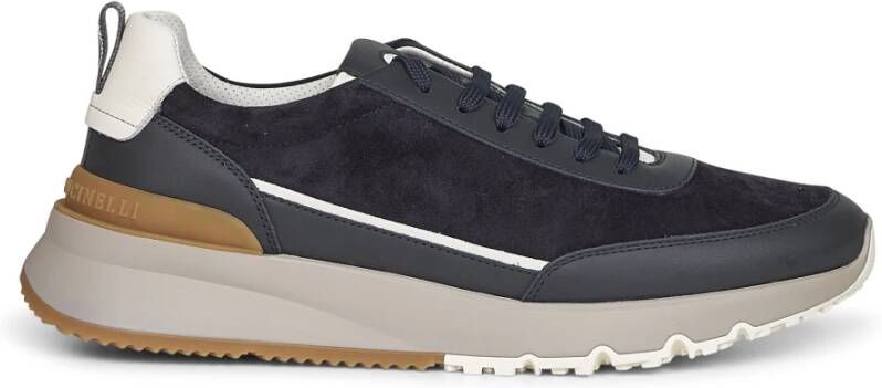 Brunello Cucinelli Blauwe Sneakers met Leren Inzetstukken