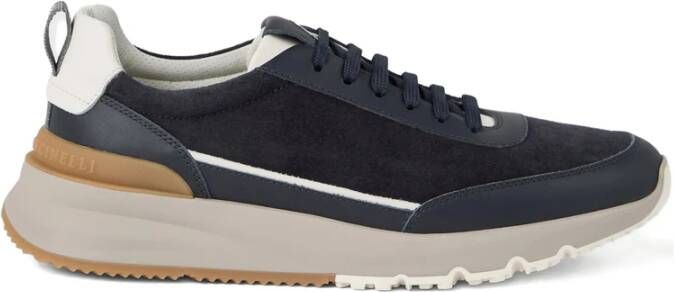 Brunello Cucinelli Blauwe Suède Leren Veterschoenen