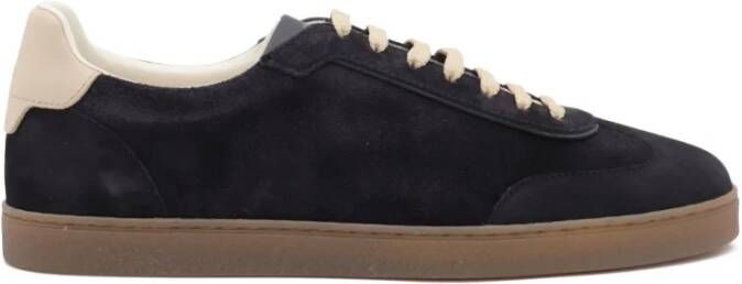Brunello Cucinelli Blauwe Suède Sneakers met Leren Details