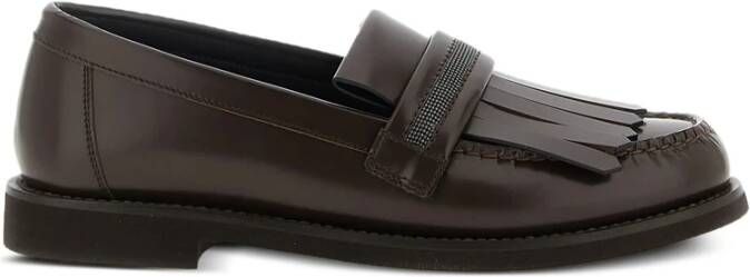 Brunello Cucinelli Bruin Leren Ketting Franje Schoenen