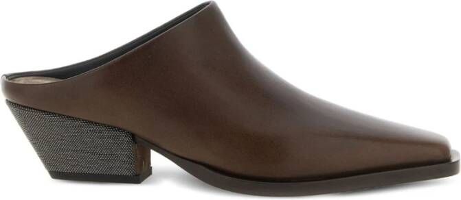 Brunello Cucinelli Bruin Leren Sandalen Vierkante Neus