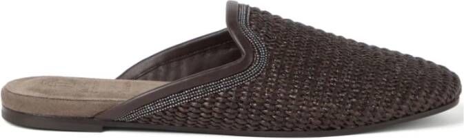 Brunello Cucinelli Bruin Raffia Sabot Stijl Sandalen