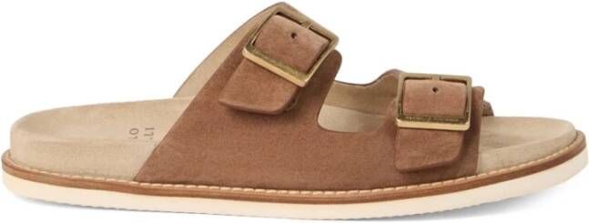 Brunello Cucinelli Bruin Suède Dubbele Band Sandalen