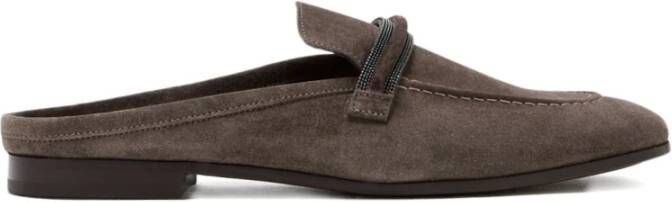 Brunello Cucinelli Bruin Suède Kralen Instap Platte Schoenen