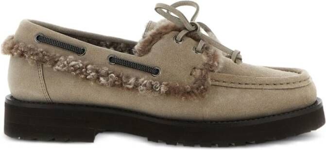 Brunello Cucinelli Bruin Suède Veterschoenen Platte Schoenen