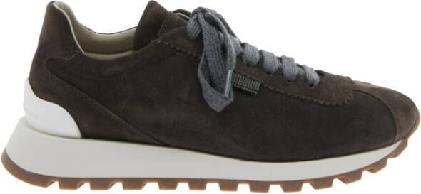 Brunello Cucinelli Bruine Lage Sneakers met Monil Detail
