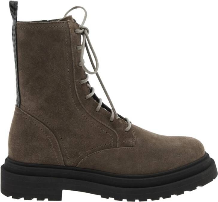 Brunello Cucinelli Bruine Leren Enkellaarzen met Monil Detail