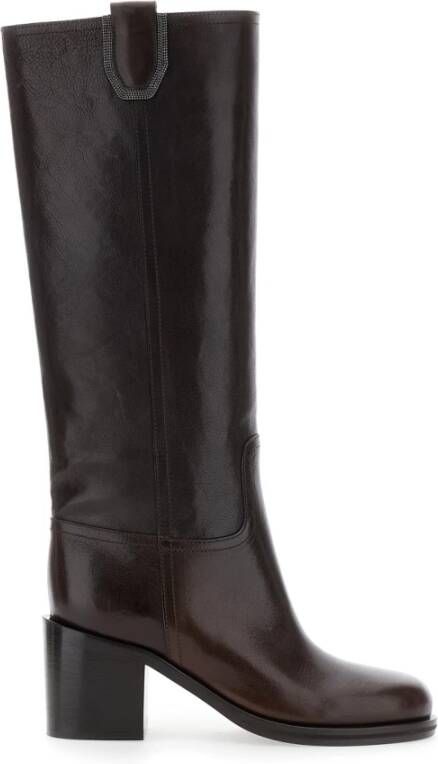 Brunello Cucinelli Bruine Leren Kniehoge Laarzen met Monil Detail
