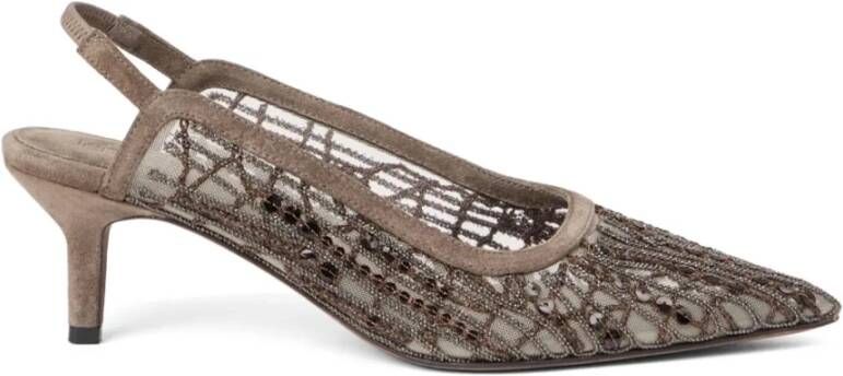 Brunello Cucinelli Bruine platte schoenen met abstract borduurwerk