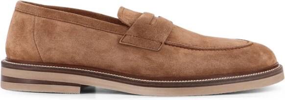 Brunello Cucinelli Bruine platte schoenen Ronde neus Borstel detail