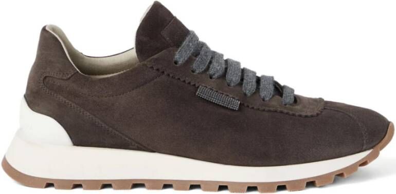 Brunello Cucinelli Bruine Platte Schoenen Veters Rubberen Zool