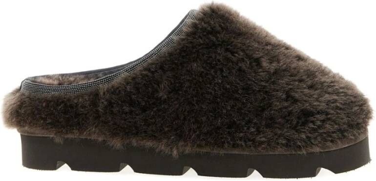 Brunello Cucinelli Bruine Shearling Sandalen met Monili Detail