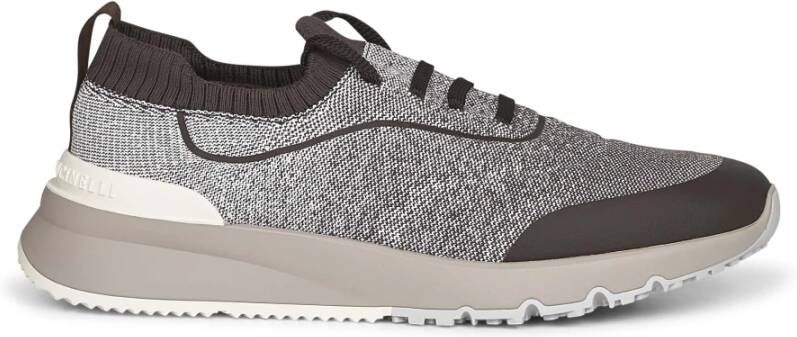 Brunello Cucinelli Bruine Slip-On Sneakers met Gebreide Inzet