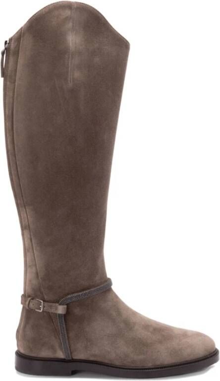 Brunello Cucinelli Bruine Suède Laarzen met Kettingdetail
