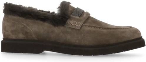 Brunello Cucinelli Bruine Suède Loafers met Messing Details