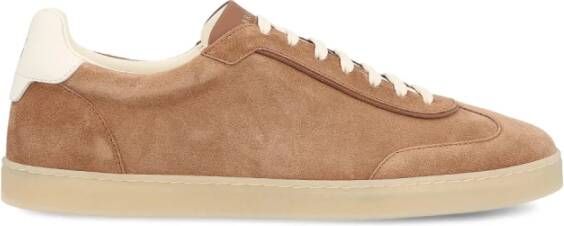 Brunello Cucinelli Bruine Suède Sneaker met Leren Label