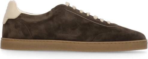 Brunello Cucinelli Bruine Suède Sneakers Ronde Neus