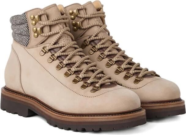 Brunello Cucinelli Beige Veterschoen met Herringbone Patroon