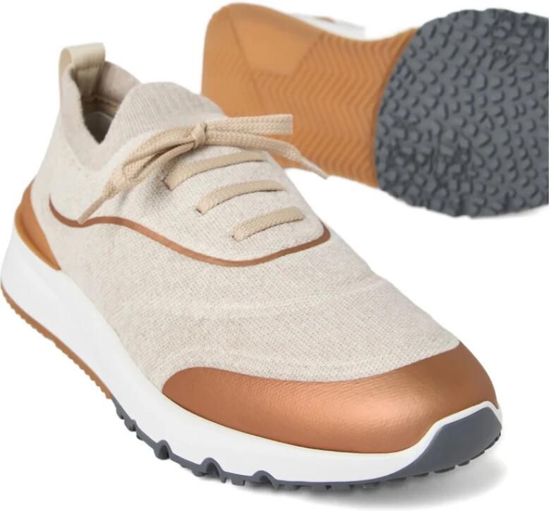 Brunello Cucinelli Beige Veterschoen Sneaker Rubberen Zool
