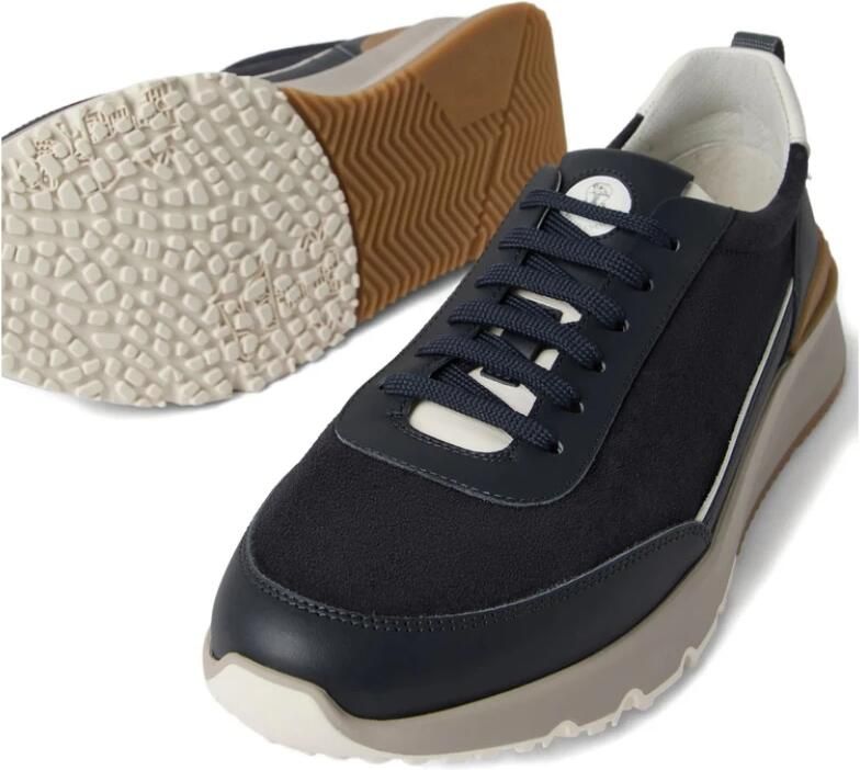 Brunello Cucinelli Blauwe Suède Leren Veterschoenen