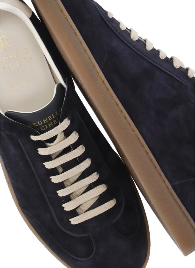 Brunello Cucinelli Blauwe Suède Sneakers Ronde Neus - Foto 2