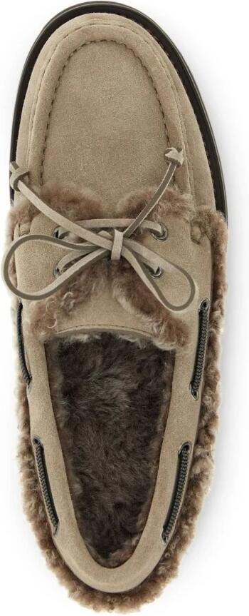 Brunello Cucinelli Bruin Suède Veterschoenen Platte Schoenen