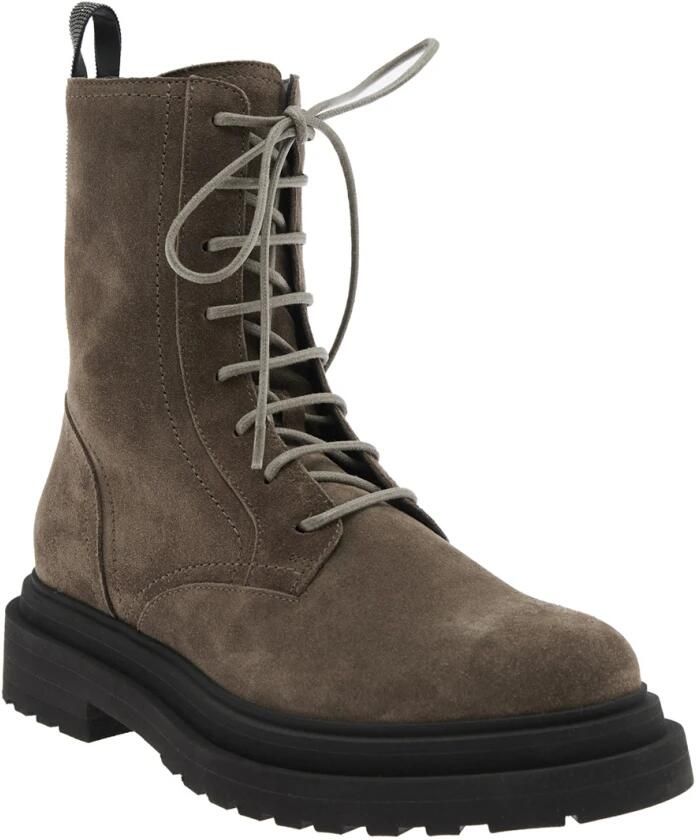 Brunello Cucinelli Bruine Leren Enkellaarzen met Monil Detail