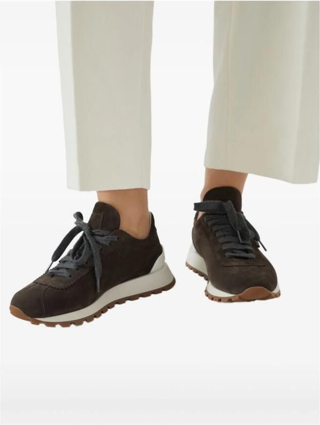 Brunello Cucinelli Bruine Platte Schoenen Veters Rubberen Zool - Foto 3