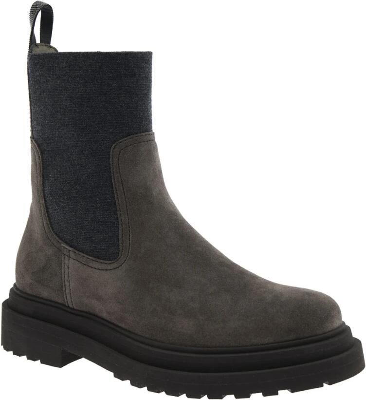 Brunello Cucinelli Bruine Suède Enkellaarzen met Monil