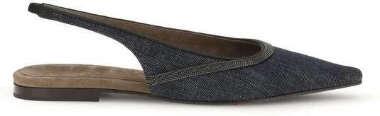 Brunello Cucinelli Denim Slingback Ballerina met Juweeldecoratie