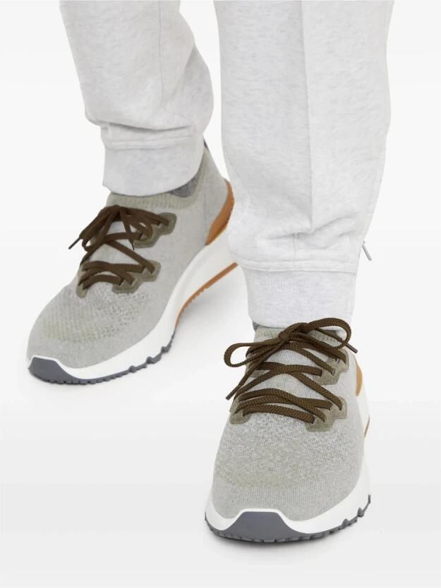Brunello Cucinelli Grijze Katoenmix Sneaker Logo Print
