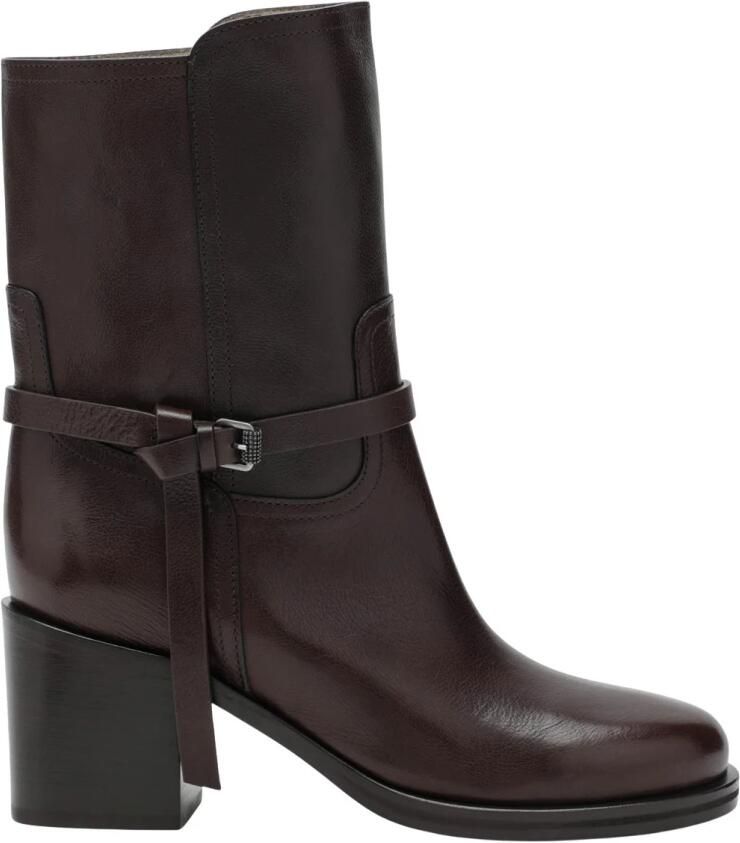 Brunello Cucinelli Klassieke leren enkellaarsjes met Monili