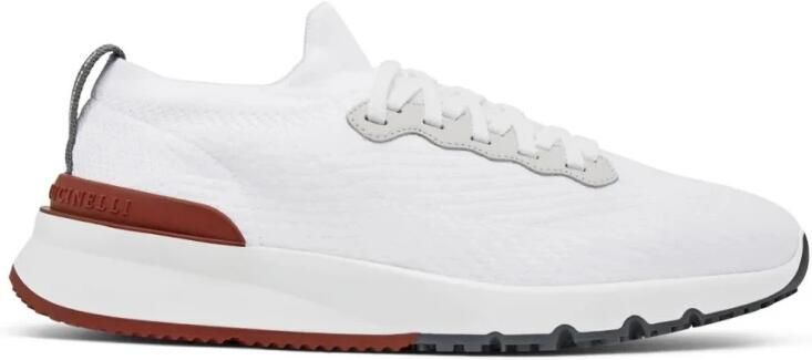 BRUNELLO CUCINELLI Katoenen gebreide sneakers met leren details White Heren