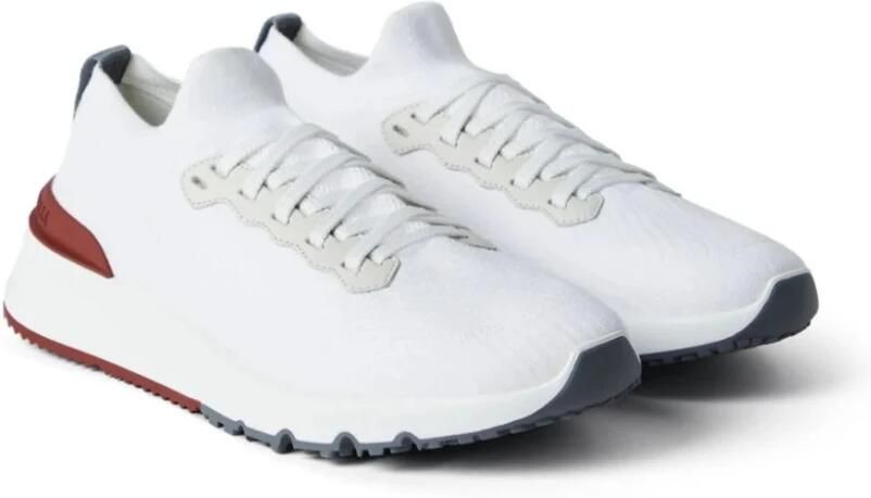 BRUNELLO CUCINELLI Katoenen gebreide sneakers met leren details White Heren - Foto 3
