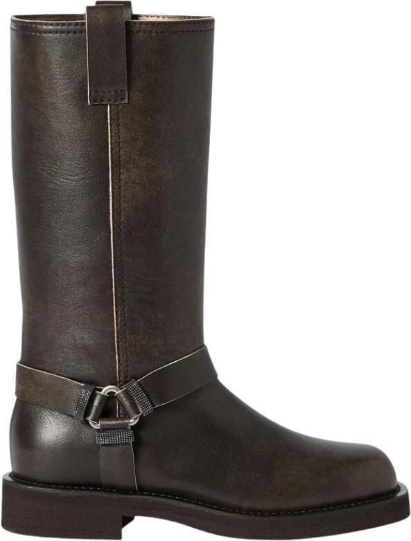 Brunello Cucinelli Leren Biker Laarzen Met Glanzende Lussen
