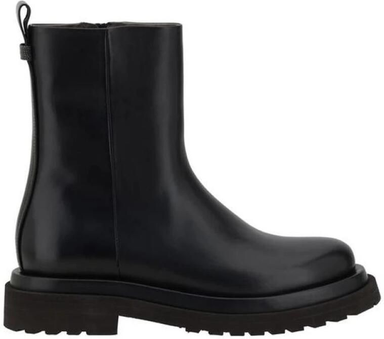 Brunello Cucinelli Leren Enkellaarsjes met Blokhak