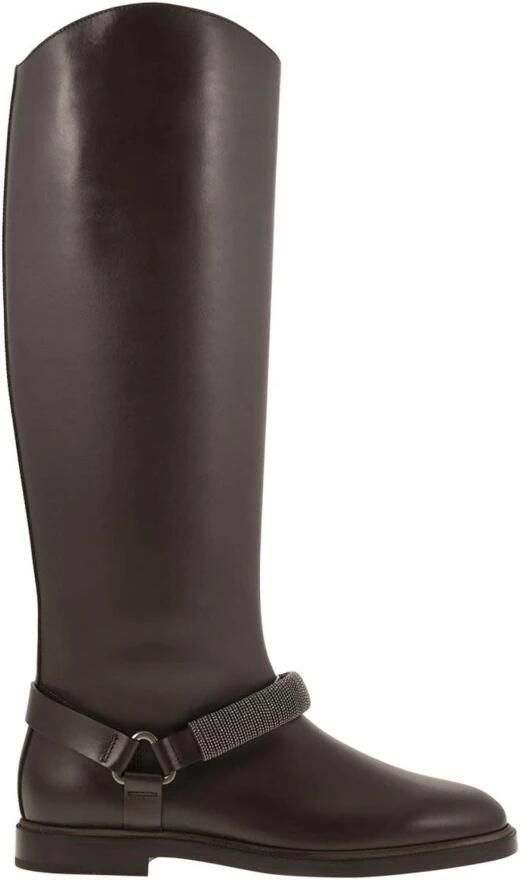 Brunello Cucinelli Leren rijlaarzen met versierde enkelband