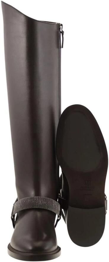 Brunello Cucinelli Leren rijlaarzen met versierde enkelband - Foto 2