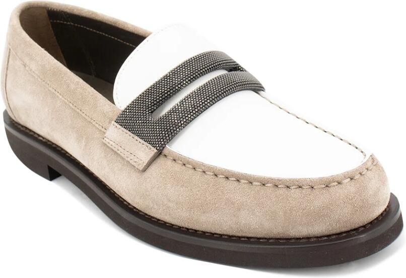 BRUNELLO CUCINELLI Fluweel Lederen Juweel Mocassins Beige Dames