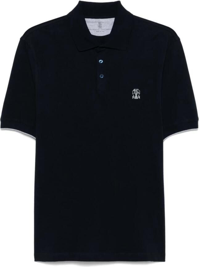 Brunello Cucinelli Midnight Blue Polo met Ribboorden