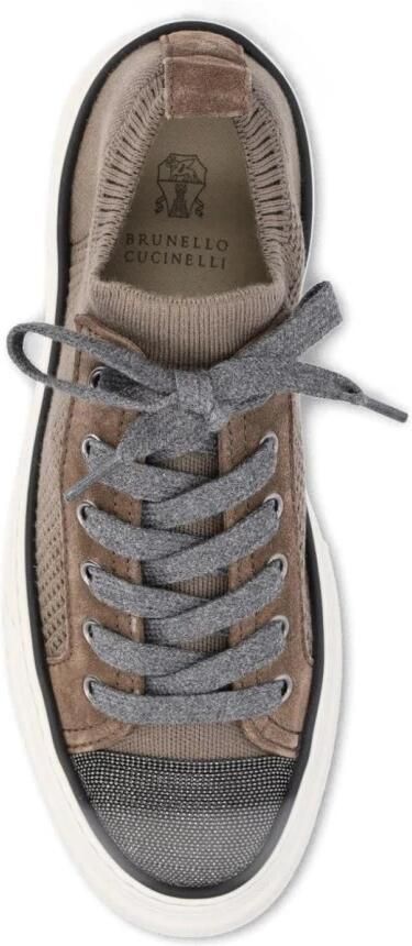 Brunello Cucinelli Mixed Media Sneakers met veters - Foto 2