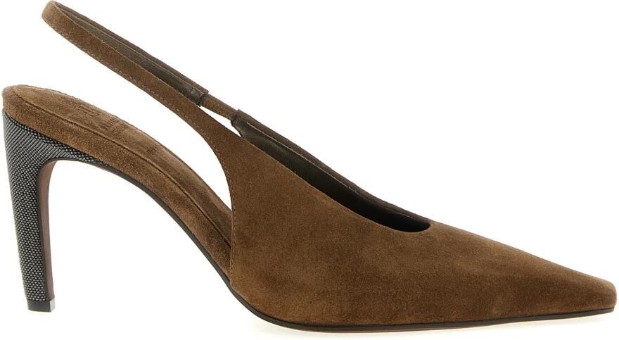 Brunello Cucinelli Monili Suede Slingback Pumps