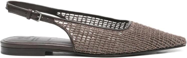 Brunello Cucinelli Slingback ballerina's van mesh met versieringen
