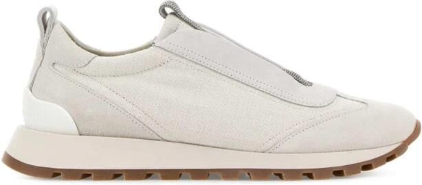 Brunello Cucinelli Suede en Canvas Slip-On Sneakers