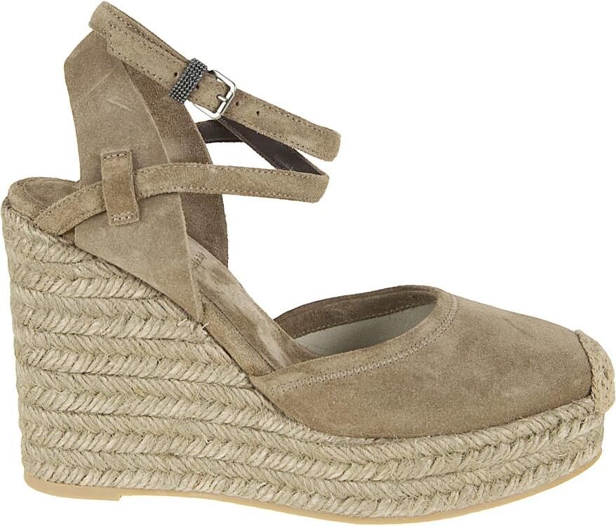 Brunello Cucinelli Suède Espadrille Sleehakken met Sierlus