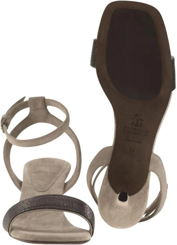 Brunello Cucinelli Suede Kitten Heel Ankle Strap Sandals - Foto 2