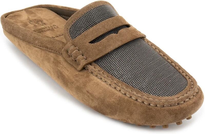 Brunello Cucinelli Suède Leren Mocassins met Rubberen Zool